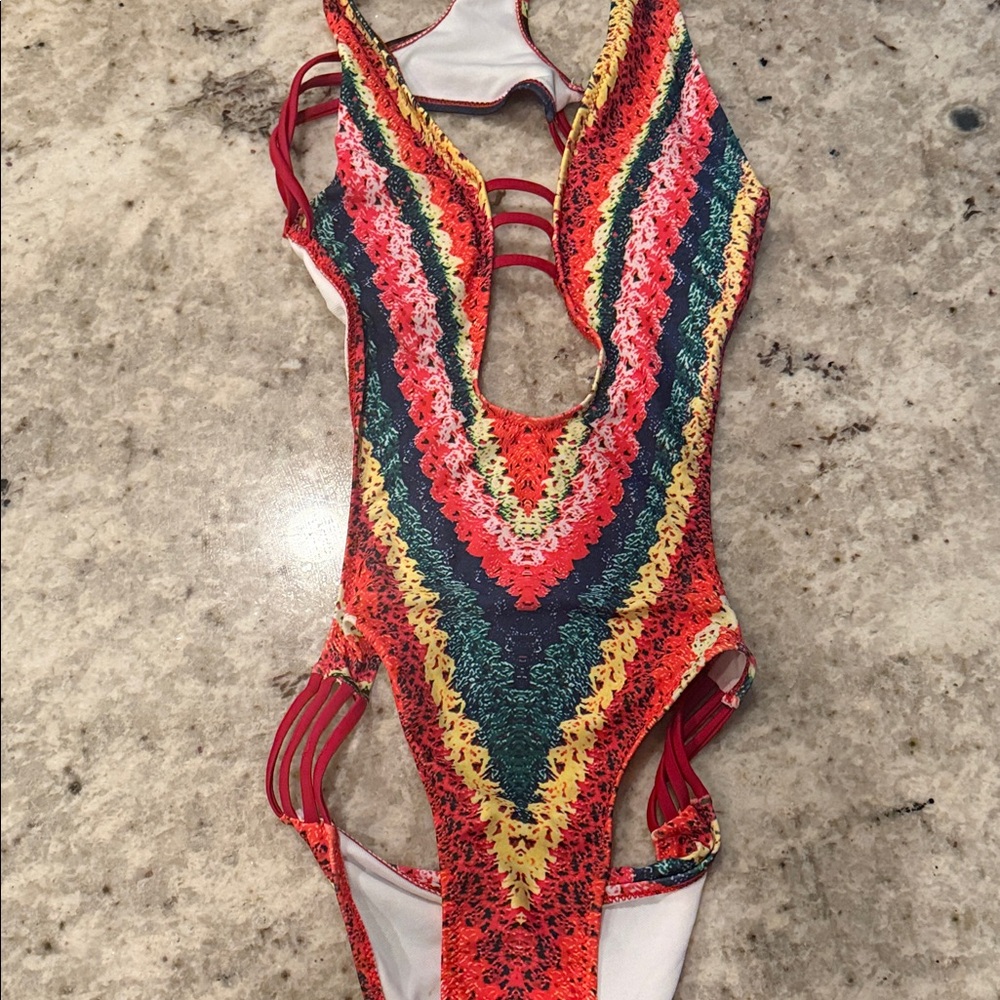 Source Unknown Multicolor One-Piece Swimsuit - Red, Yellow, Green, Blue